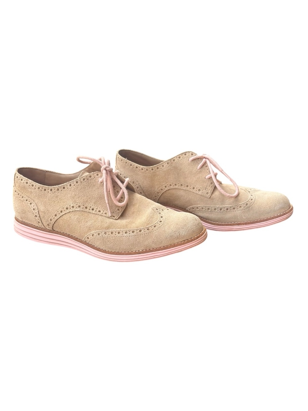 Cole Haan Oxford lace up loafers tan and pale pink, size 8.5
